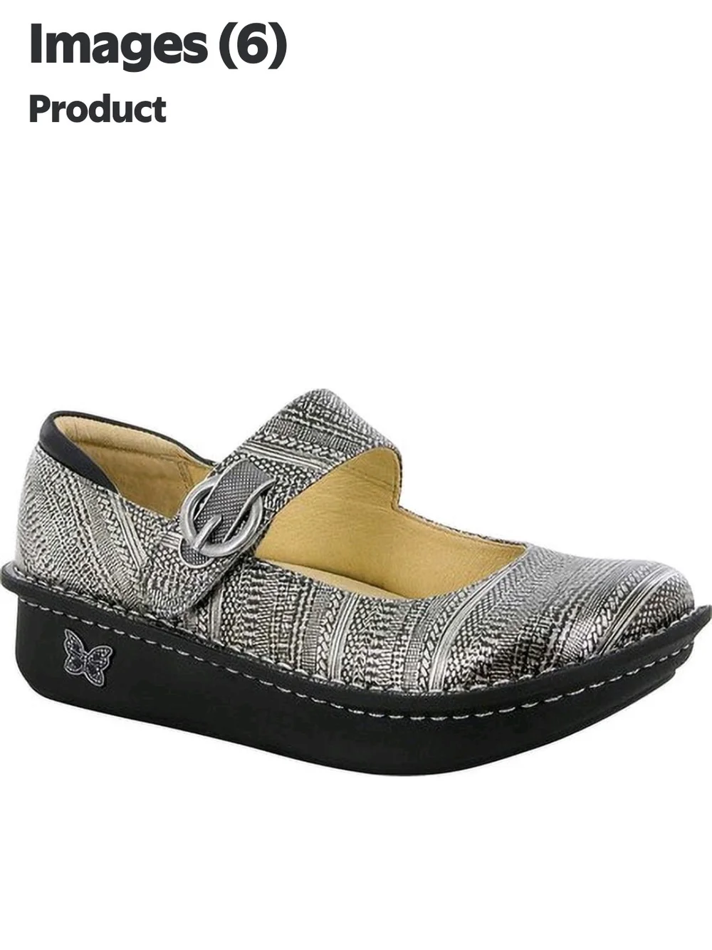 Alegria Metallic Silver Patterned Mary Jane Loafer Size 38 /8 Worn once Like New